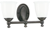 2-Light Bath and Vanity, Venetian Bronze With White Opal Shades