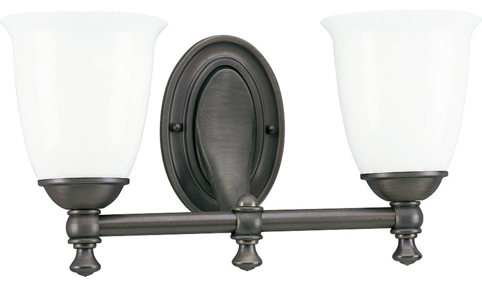 2-Light Bath and Vanity, Venetian Bronze With White Opal Shades