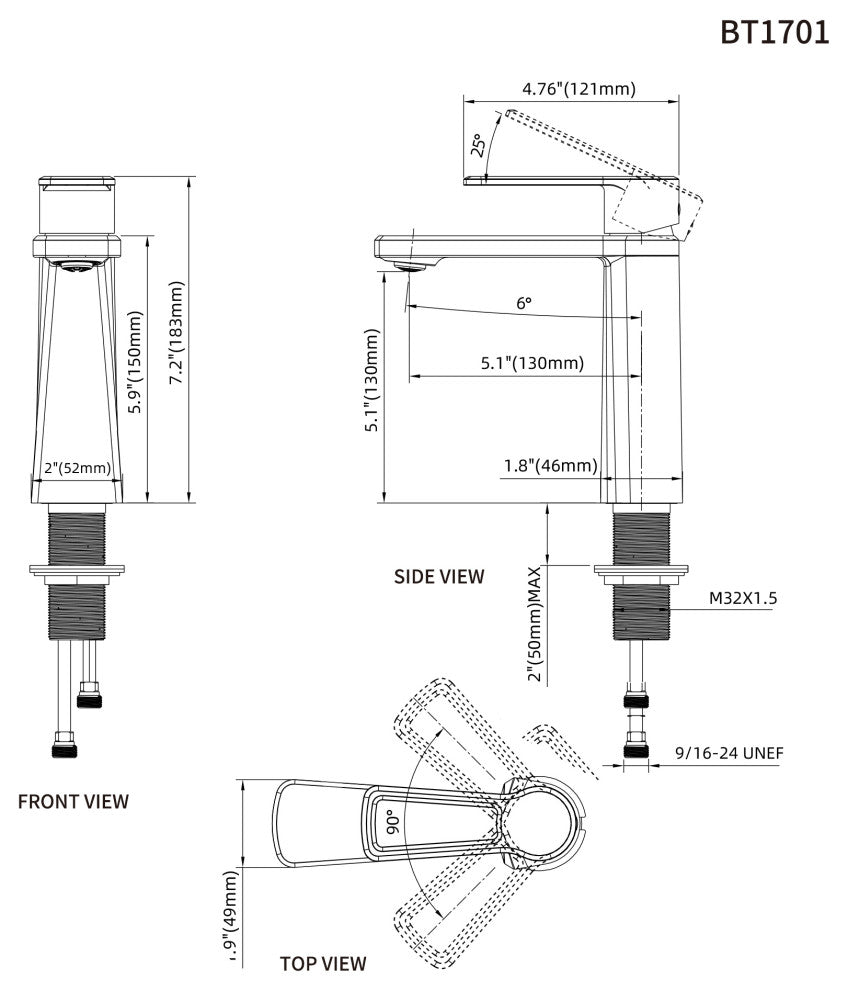 Single Handle Brass Bath Faucet, Supply line, Polish Chrome