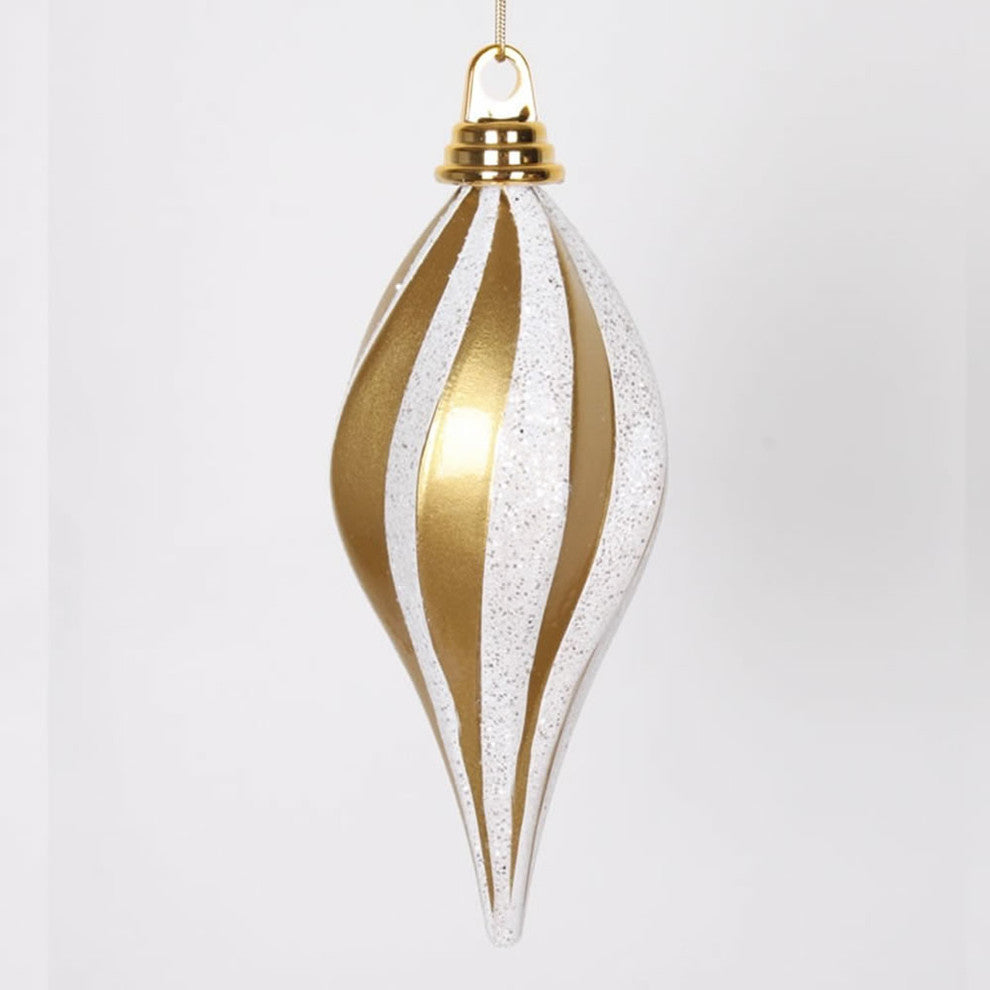 Candy Glitter Swirl Drop Ornament, 8", Gold, White