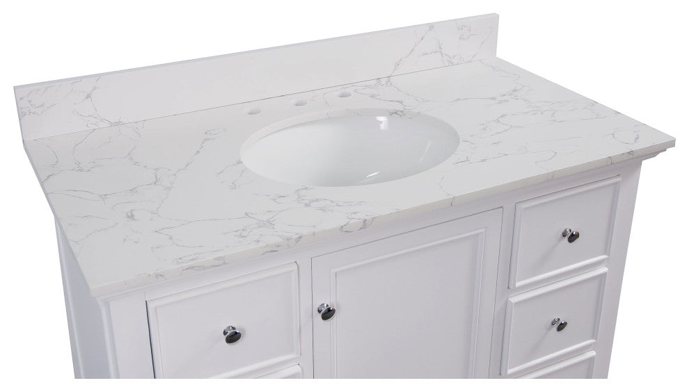 Bella 42" Bathroom Vanity, White, Engineered Marble