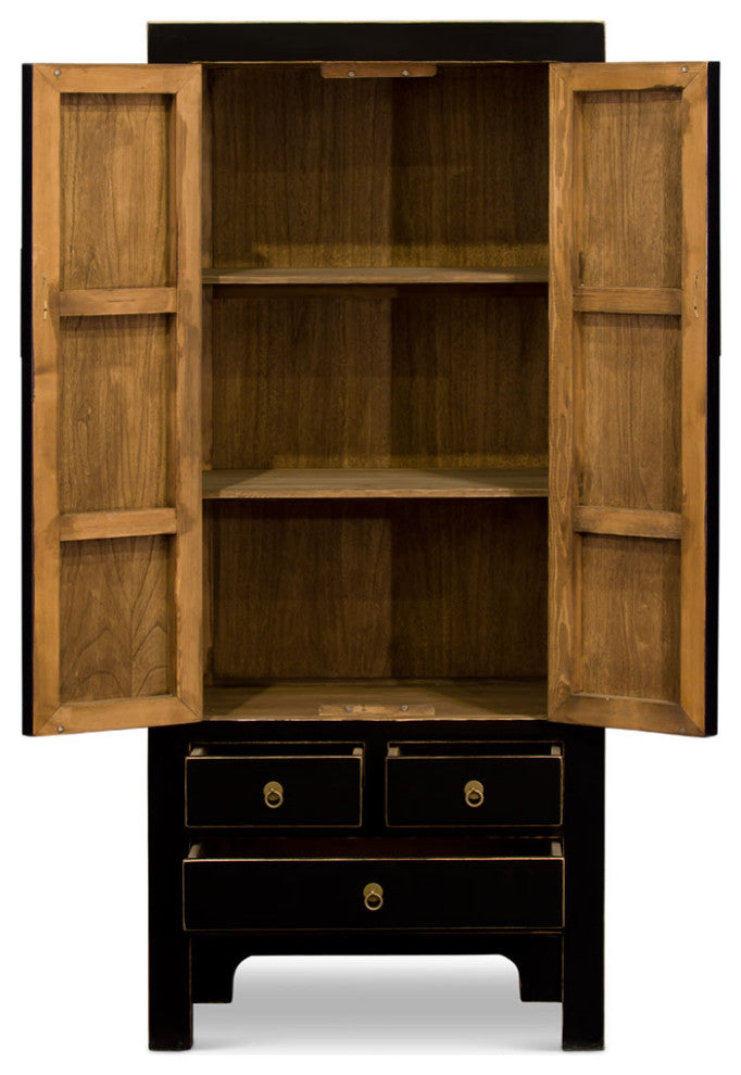 Distressed Black Elmwood Chinese Ming Armoire