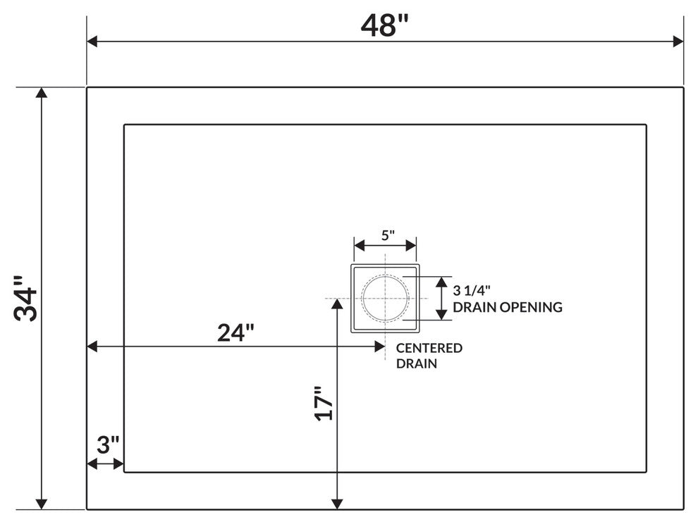 LessCare 48"x34" Right Double Threshold Shower Pan Base Wall Corner Center Drain