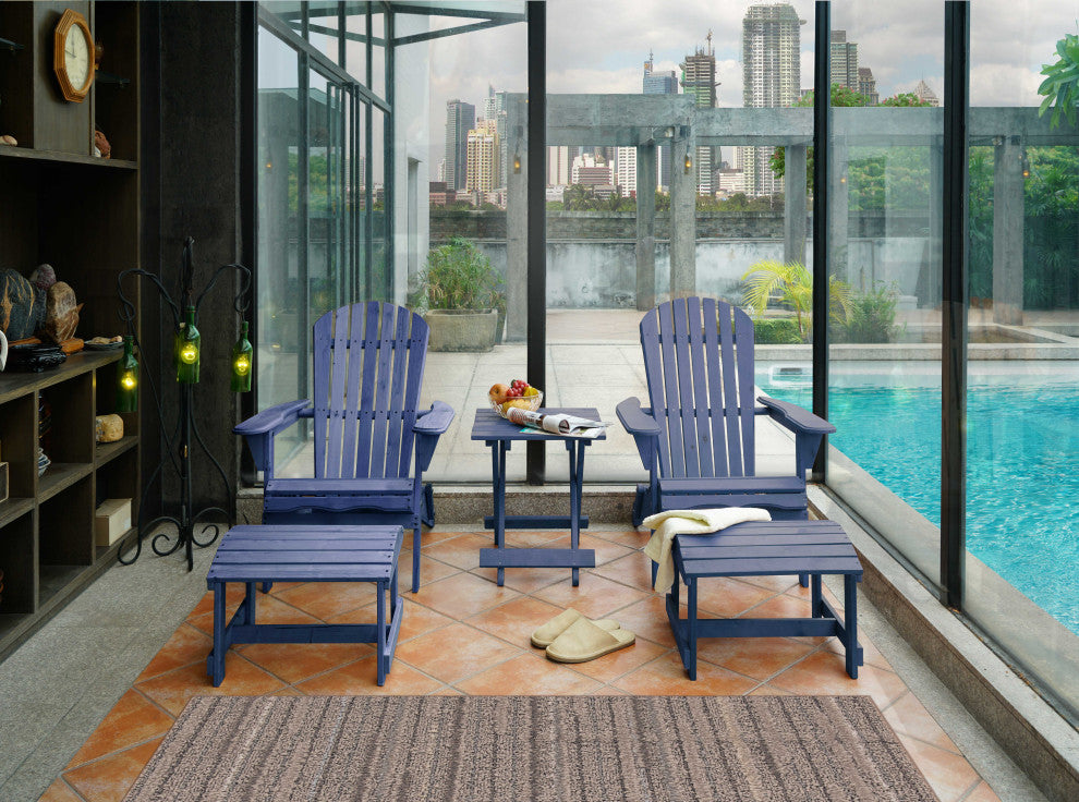 Oceanic Adirondack Chairs and Ottomans Set, Navy Blue