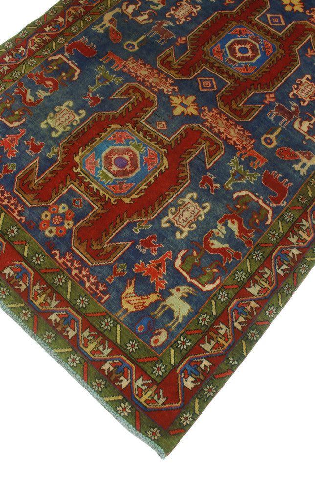Fine Vintage Distressed Allyse Navy/Red Runner, 4'6x10'5