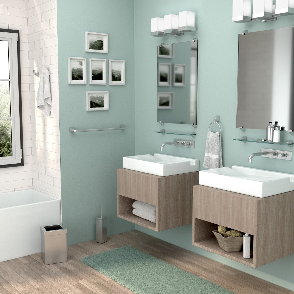 Square Modern Wastebasket, Satin Nickel