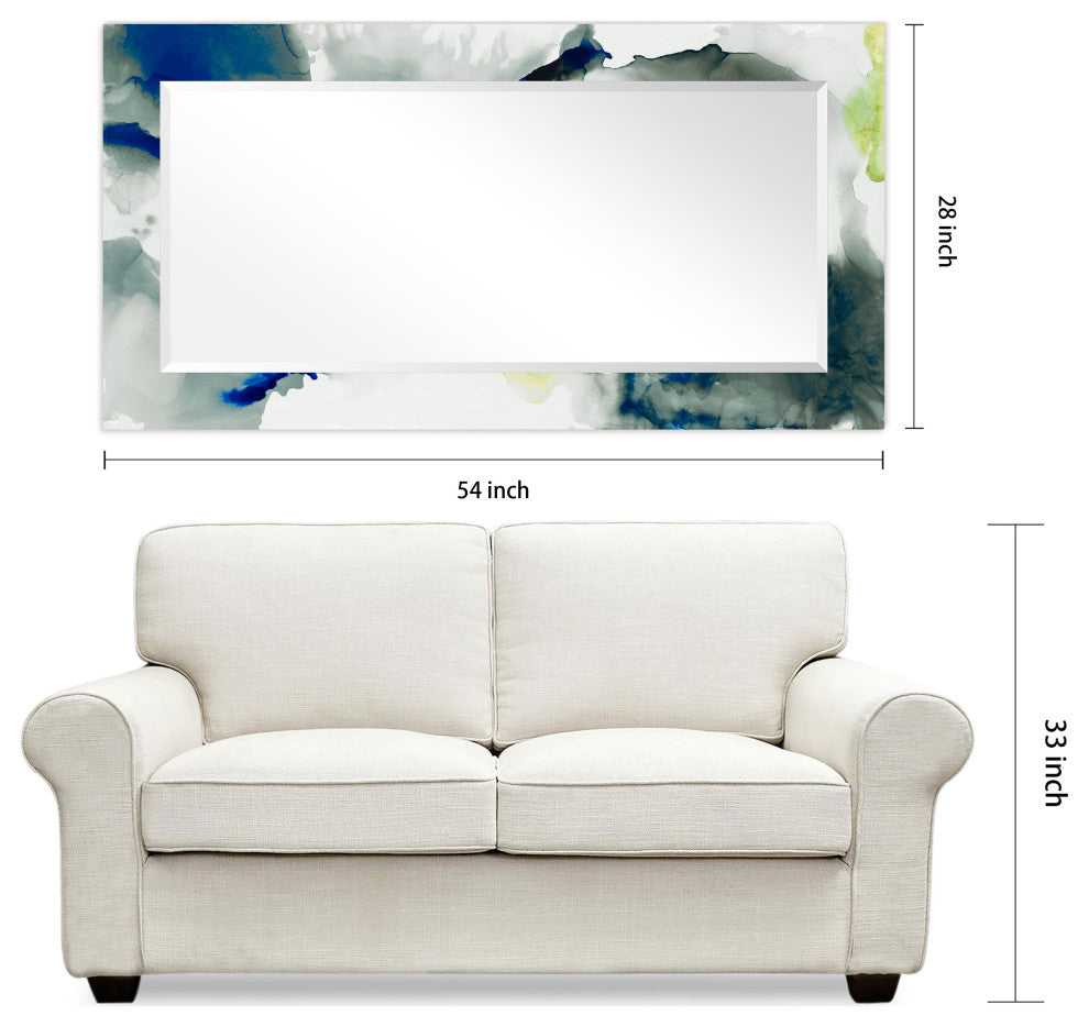 "Ephemeral" Beveled Mirror on Printed Abstarct Tempered Art Glass, 54"x28"