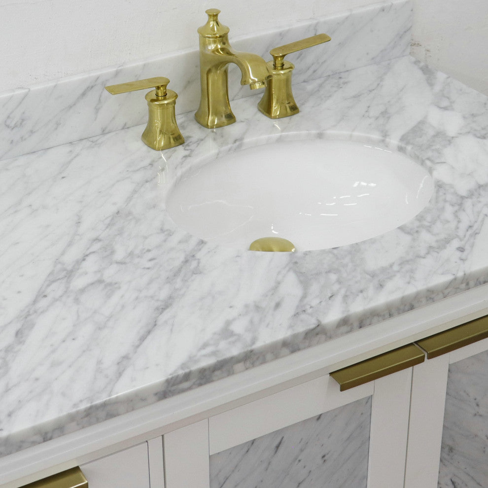 43" Single Vanity, White Finish With White Carrara