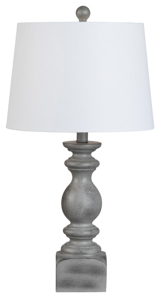25"H Grey Resin Table Lamp With White Drum Shade, Set of 2