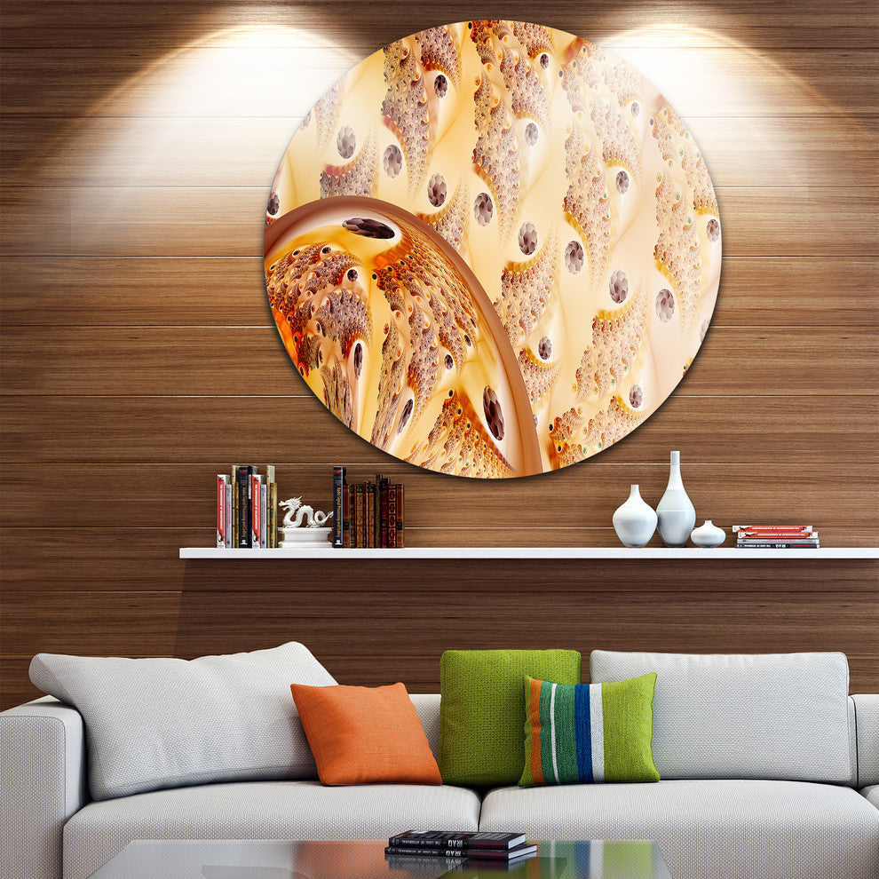 Light Brown Fractal Flower Design, Abstract Round Metal Wall Art, 36"