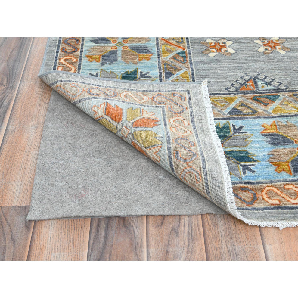 Silver Gray Wool Hand Knotted Armenian Inspired Design 200 KPSI Rug, 8'3"x9'7"