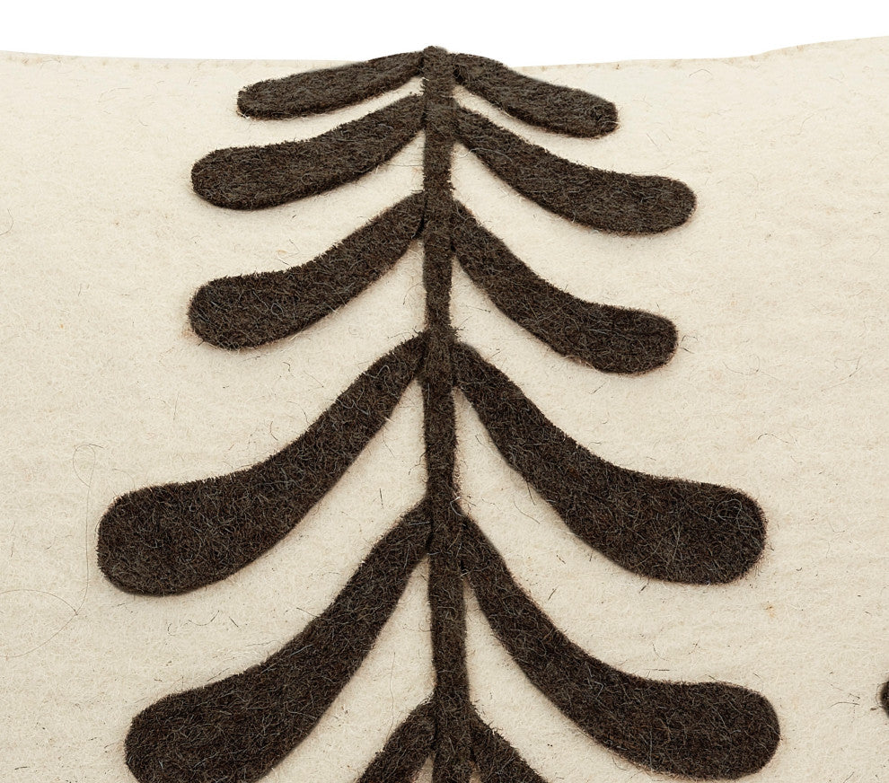 Cream Pillow in Hand Felted Wool With Chocolate Trees, 20"