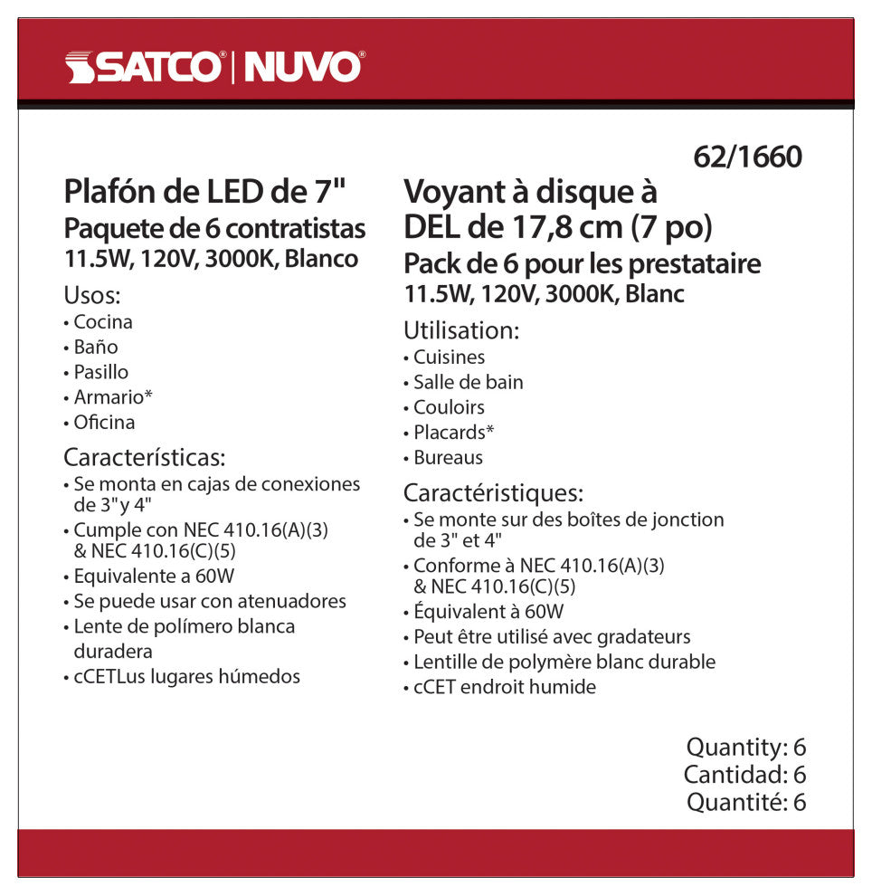 7 inch - LED Disk Light - 3000K - 6 Unit Contractor Pack - White Finish