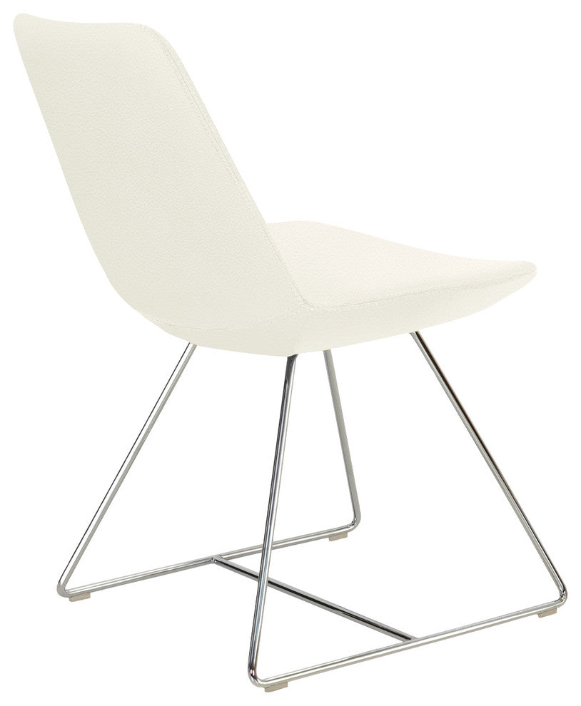 Eiffel Wire Dining Chair, Chrome Base, White Leatherette