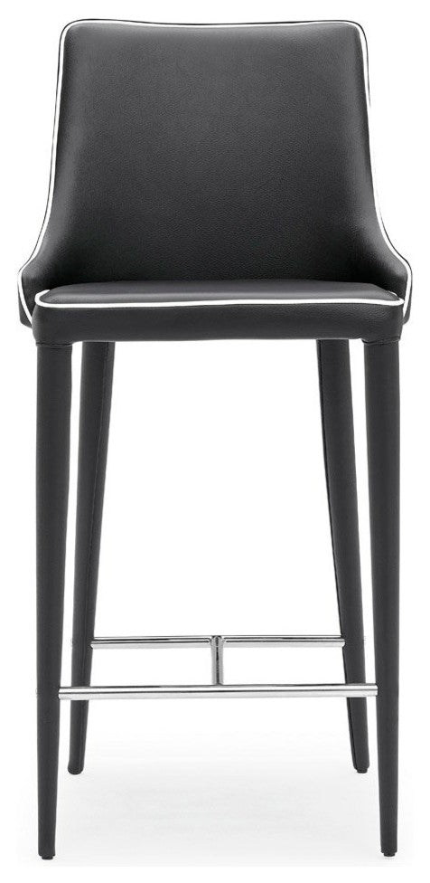 Jillian Black with White Piping Leatherette Counter Stool Stainless Steel Base