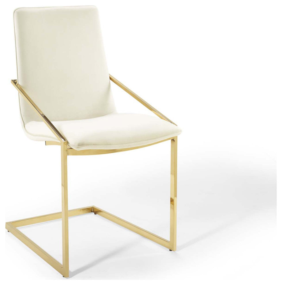 Pitch Performance Velvet Dining Armchair - Gold Ivory