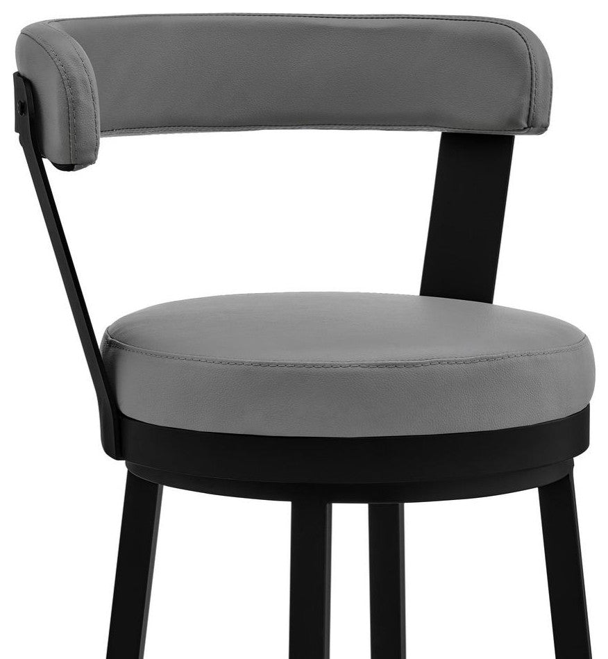 Bryant 26 Counter Height Swivel Bar Stool in Black Finish and Gray Faux Leather