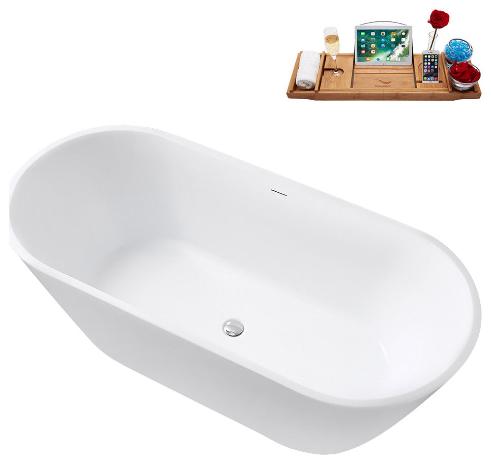 67" Streamline G-51-226-CH Freestanding Bathtub, Tray, Drain, Polished Chrome