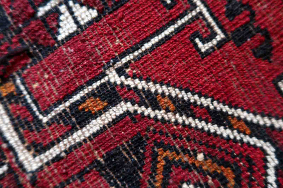 Handmade Vintage Turkmen Beshir Torba Rug 1.1'x4.1', 35cmx125cm, 1970s