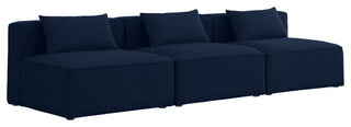 Cube Upholstered Modular Sofa, Navy, 3-Piece: 3 Armless Chair, Linen Texured Fabric