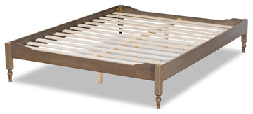 Laure French Bohemian Weathered Gray Oak Wood Full Size Platform Bed Frame