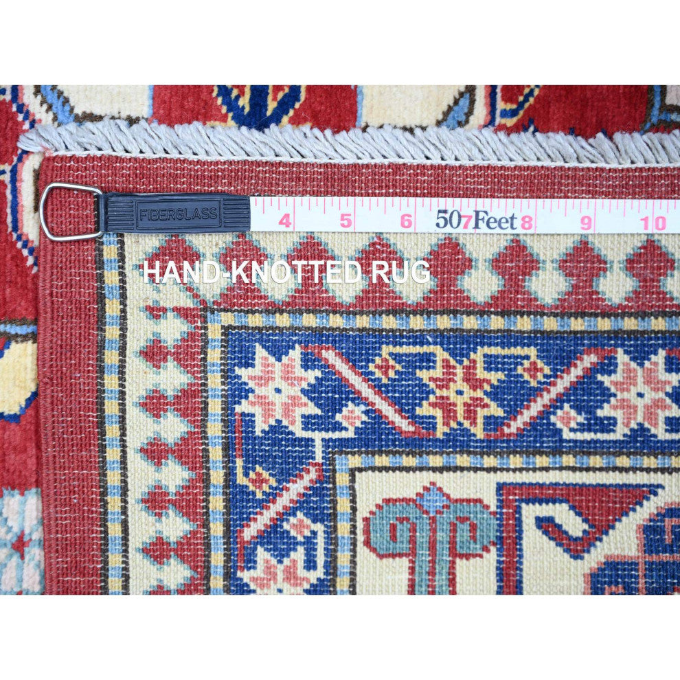 Red Caucasian Design Wool Afghan Super Kazak Hand Knotted Oriental Rug 6'4"x9'4"