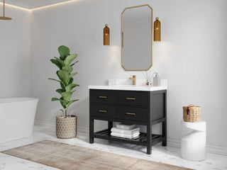 Parker 42" Single Sink Bath Vanity, Black 2" Carrara Quartz