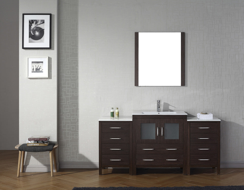 66" Single Bathroom Vanity, Espresso, White Ceramic, Polished Chrome