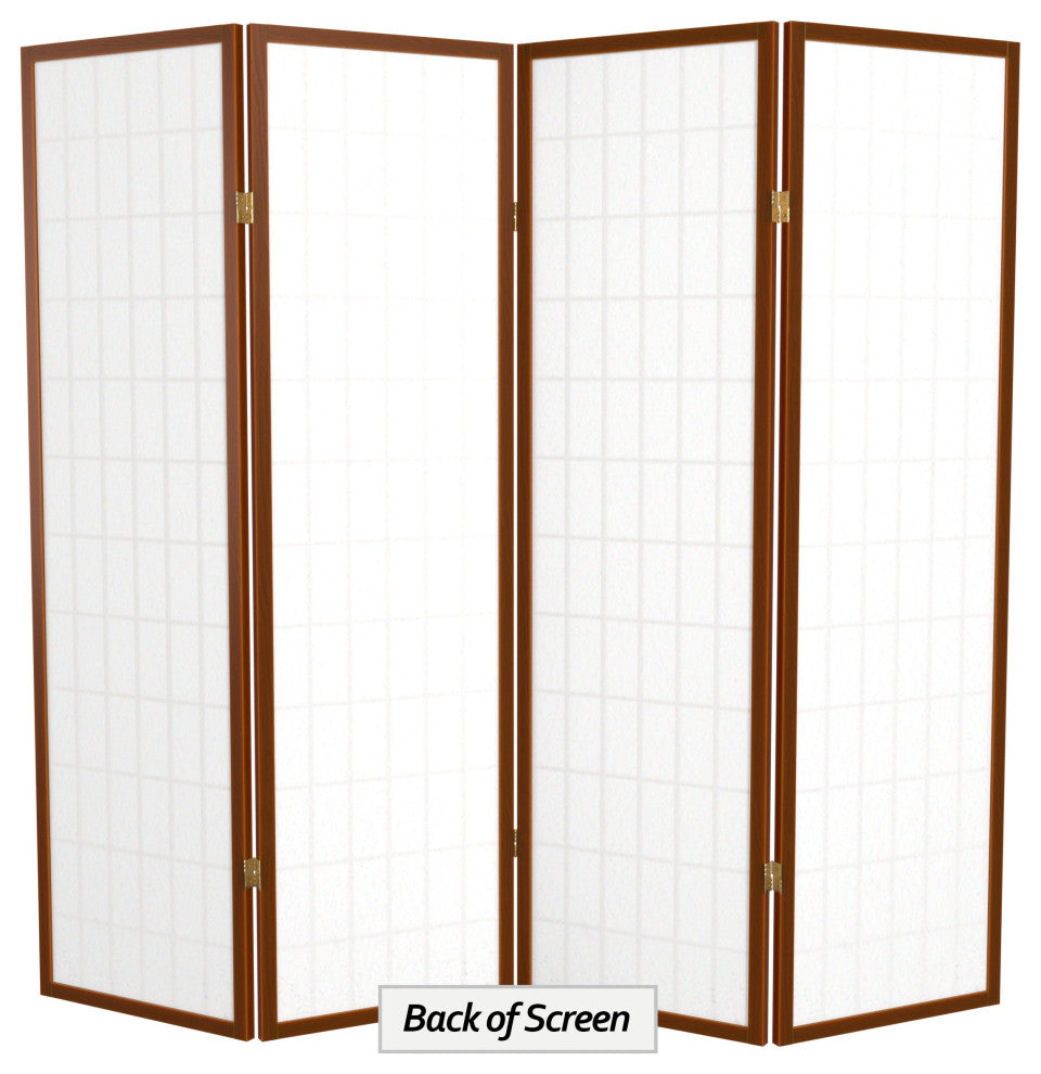 5' Tall Window Pane Shoji Screen, Walnut, 4 Panels