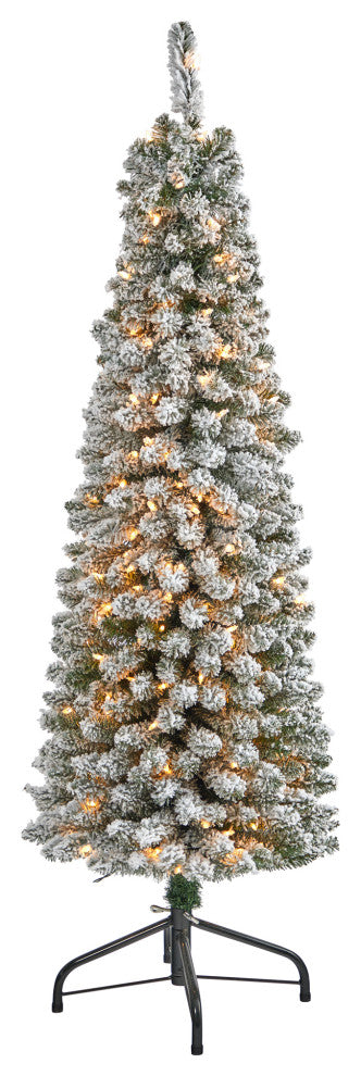 Nearly Natural 5ï¿½ Flocked Pencil Artificial Christmas Tree with 200 Clear Lights