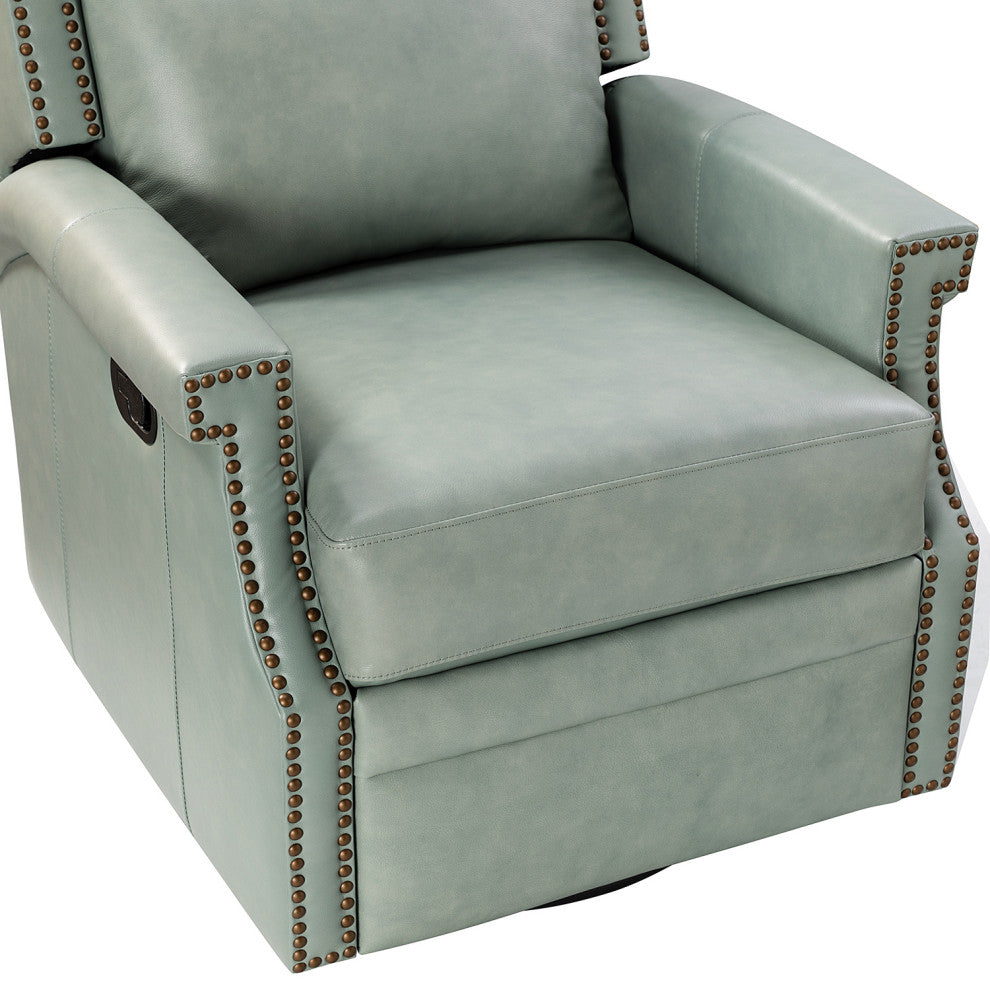 Genuine Leather Swivel Rocker Recliner, Sage