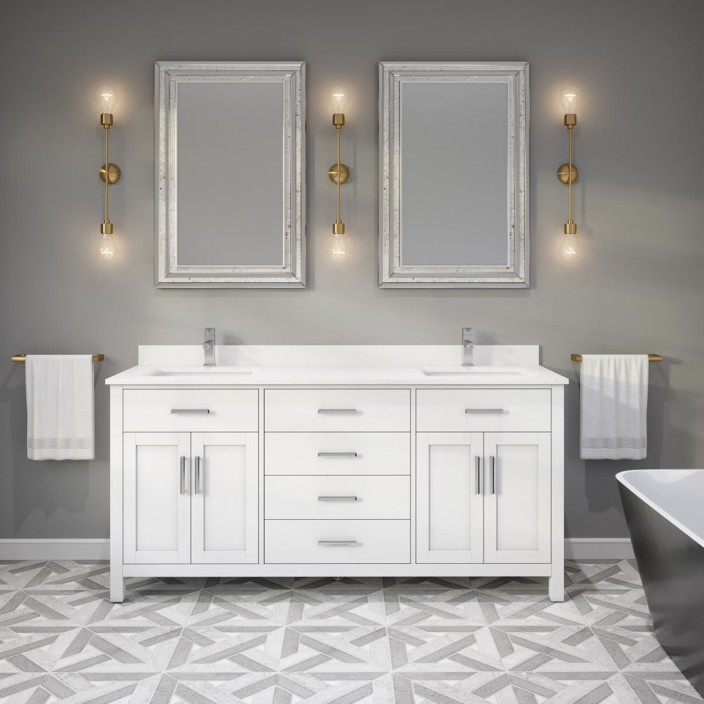 Kali Vanity with Power Bar and Drawer Organizer, White, 72"