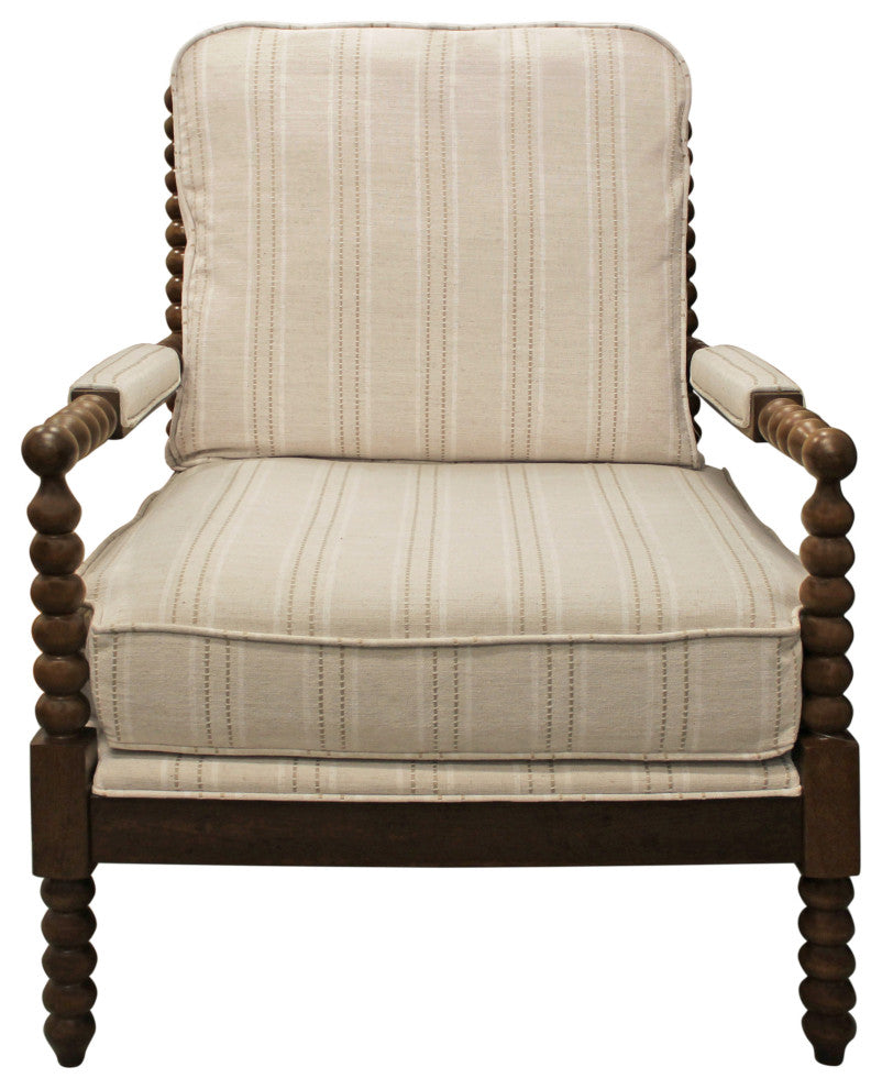 Wyndham Natural Stripe Linen Fabric Occasional Chair, Solid Rubberwood Frame