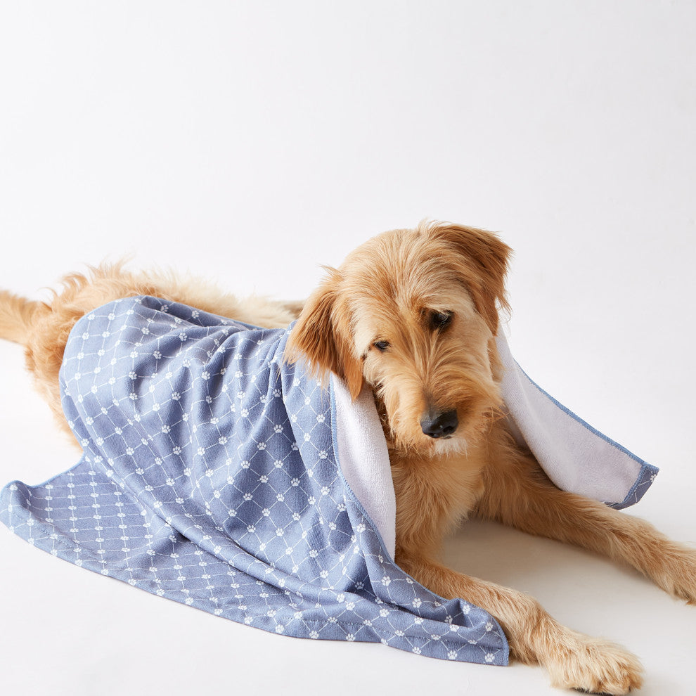Stonewash Blue Printed Trellis Paw Pet Towel