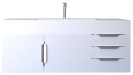 CastelloUSA Amazon 48" Wall Mounted Vanity Set, White, White Top, Chrome Handles