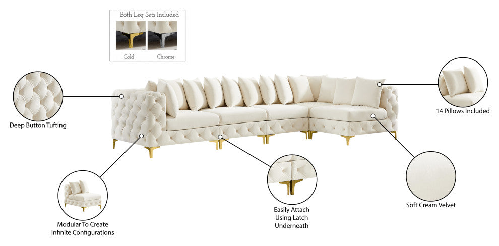 Tremblay Modular Sectional, Cream, L-Shaped, 5-Piece: Armless (3), Corner (2)