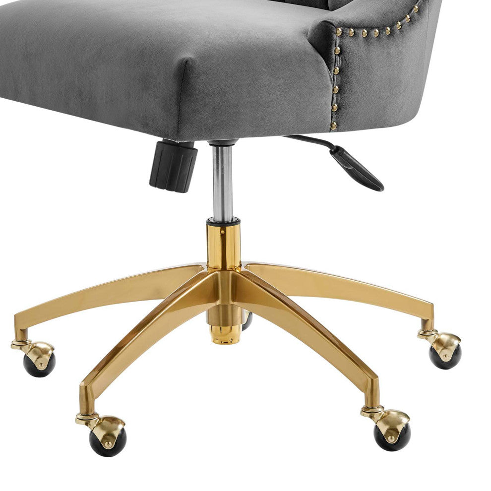 Computer Work Desk Tufted Chair, Velvet, Gold Gray, Home Business Office