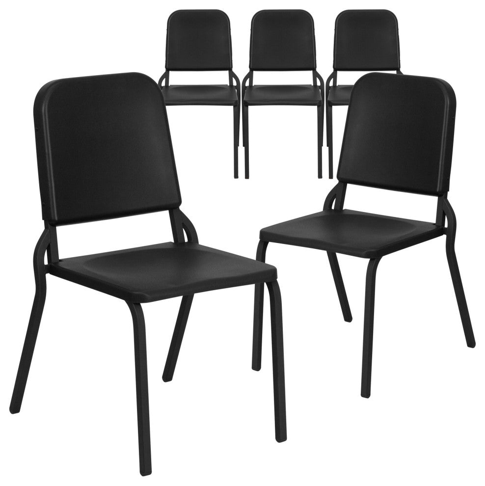 Set of 5 Multipurpose Chair, Ergonomically Contoured Seat & Open Back, Black