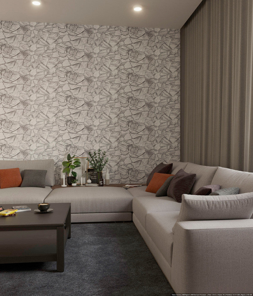 Faux Stone PVC 3D Wall Panels, White Charcoal, Sample, 9x9"