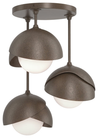 Brooklyn 3-Light Double Shade Semi-Flush, Bronze, Bronze, Opal Glass