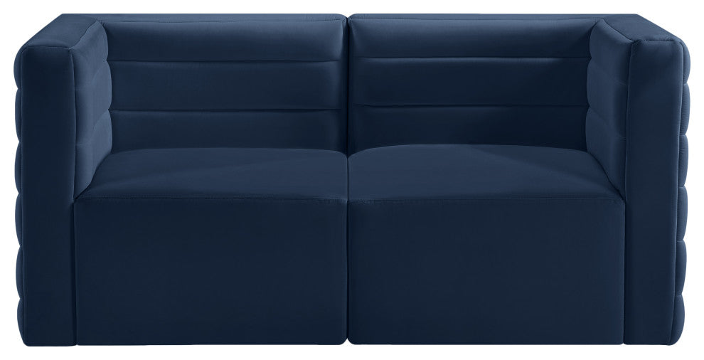 Quincy Velvet Upholstered 2-Piece Modular Sofa, Navy
