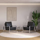 LeisureMod Jefferson Arm Chairs With Silver Frame and Coffee Table, Black