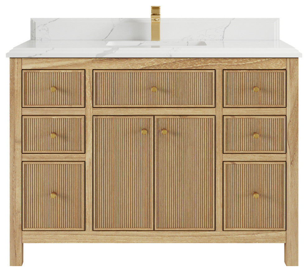 Sonoma 48 Single Sink Bath Vanity in Light Natural Teak with 1.5" Calacatta Laza