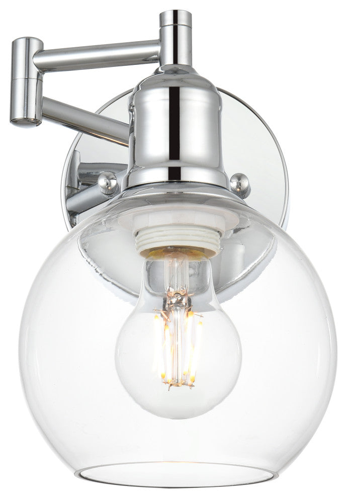 1 Light Chrome And Clear Swing Arm Wall Sconce