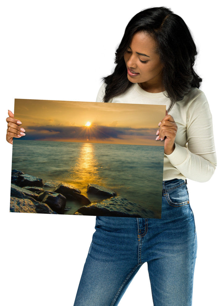 Sunset On Ocean, Sea, Beach Landscape Photo Unframed Wall Art Print, 12" X 16"