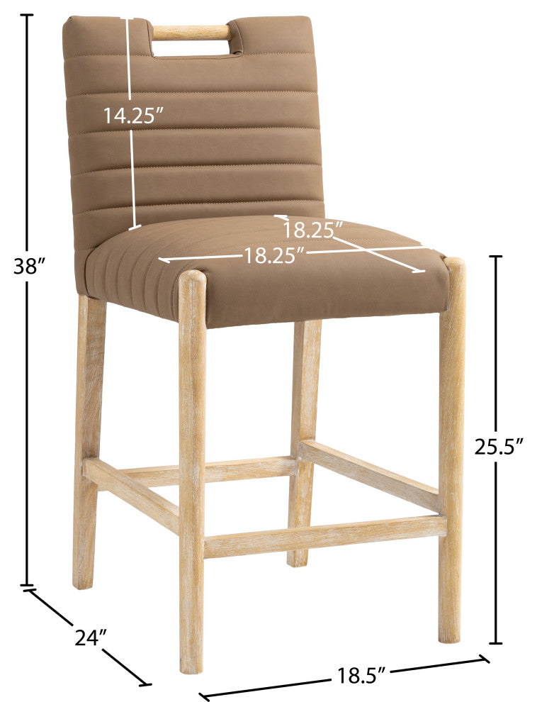 Aimee Upholstered Counter Stool, Brown, Vegan Leather, Natural Oak Finish