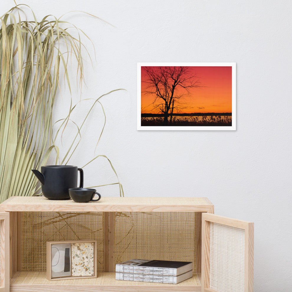 Burning Skies Rural Landscape Framed Photo Paper Wall Art Print, White, 12" X 18"