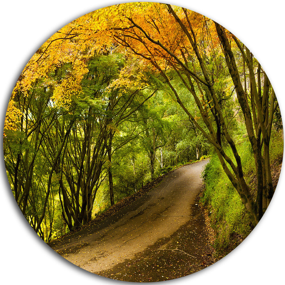 Country Lane In Green Forest, Round Wall Art Landscape, 11"