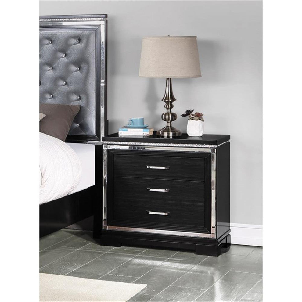 Coaster Eleanor Contemporary 3-Drawer Wood Nightstand in Black