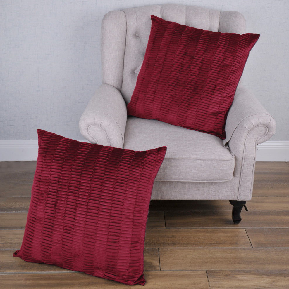 Pleated Velvet Pillow Covers, Set of 2, Garnet, 26"x26"